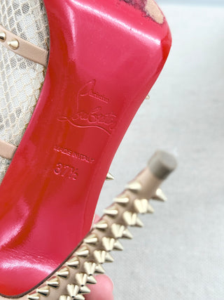 Christian Louboutin leather and mesh studded alarc heel pep toe pumps, 37.5