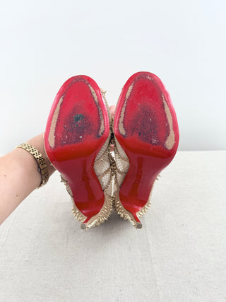 Christian Louboutin leather and mesh studded alarc heel pep toe pumps, 37.5