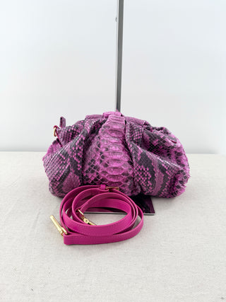 Vera Roloff Python Skin Leather Clutch Bag with Strap Pink Black