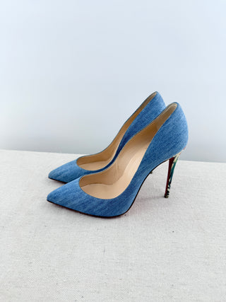 Christian Louboutin denim and patent leather heel pumps, 37