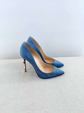 Christian Louboutin denim and patent leather heel pumps, 37