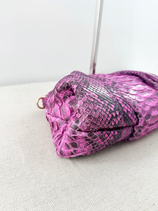 Vera Roloff Python Skin Leather Clutch Bag with Strap Pink Black
