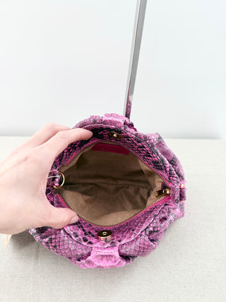 Vera Roloff Python Skin Leather Clutch Bag with Strap Pink Black