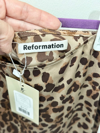 Reformation Benson Leopard Silk Mini Pencil Straight Skirt Brown Women's Size 2