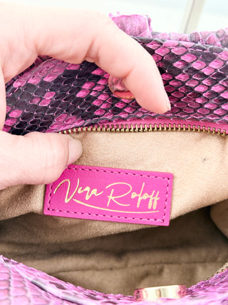 Vera Roloff Python Skin Leather Clutch Bag with Strap Pink Black