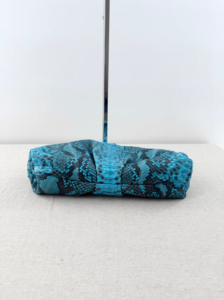 Vera Roloff Python Skin Leather Clutcy Handbag Turquoise Blue Black