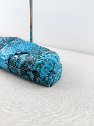 Vera Roloff Python Skin Leather Clutcy Handbag Turquoise Blue Black