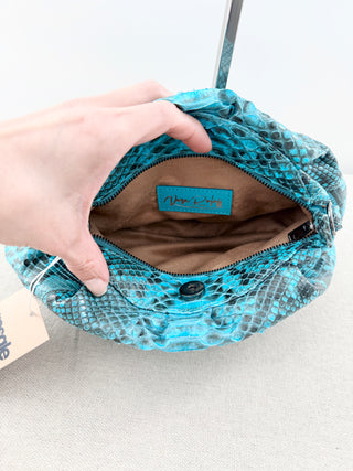 Vera Roloff Python Skin Leather Clutcy Handbag Turquoise Blue Black