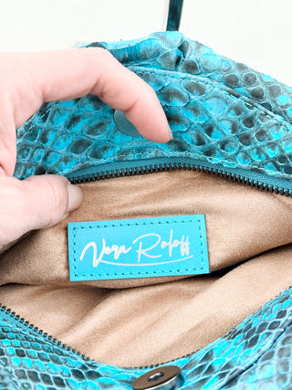 Vera Roloff Python Skin Leather Clutcy Handbag Turquoise Blue Black