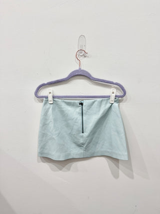 NWT Alice + Olivia Lilia Vegan Leather Crossover Mini Skirt Powder Blue Women's 2