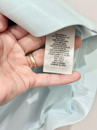 NWT Alice + Olivia Lilia Vegan Leather Crossover Mini Skirt Powder Blue Women's 2