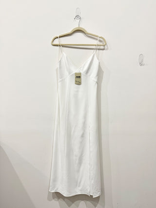 Alice & Olivia Satin Sleeveless V-Neck Midi Slip Dress White Women's Size 2