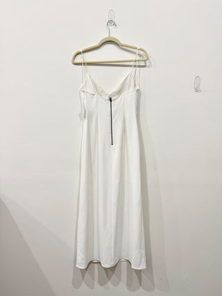 Alice & Olivia Satin Sleeveless V-Neck Midi Slip Dress White Women's Size 2