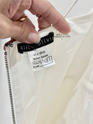 Alice & Olivia Satin Sleeveless V-Neck Midi Slip Dress White Women's Size 2