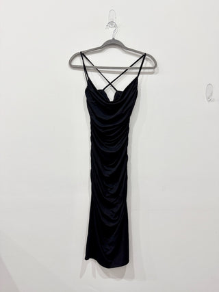 NWT Susana Monaco Ruched Jersey Crossback Bodycon Midi Dress Black Women's S