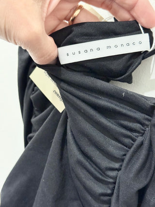 NWT Susana Monaco Ruched Jersey Crossback Bodycon Midi Dress Black Women's S