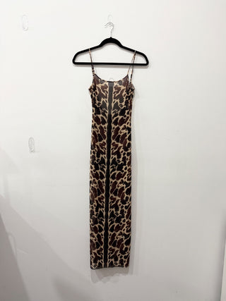 WeWorewhat sheer cover up leopard dress long, XS