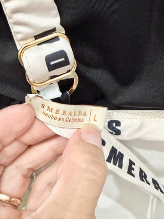 Smeralda Carmen Ela Bikini Top & Carlotta Bikini Bottom Set Black White Womens L