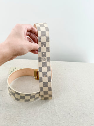 Louis Vuitton checkered leather belt with LV buckle, 36/90