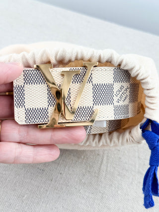 Louis Vuitton checkered leather belt with LV buckle, 36/90