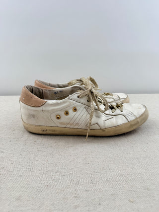 Golden Goose leather distressed sneakers with studs, 37