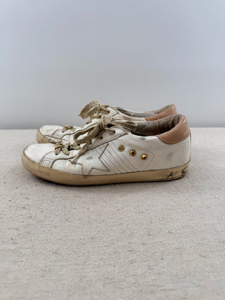 Golden Goose leather distressed sneakers with studs, 37
