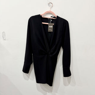 Zara Faux Wrap Knot Tunic Blouse with Gold Button Cuffs Black Womens Size Medium