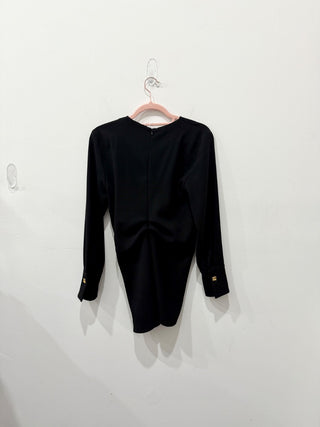 Zara Faux Wrap Knot Tunic Blouse with Gold Button Cuffs Black Womens Size Medium