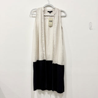 Padova Colorblock Sleeveless 100% Linen Tunic Vest Cardigan Cream/Black Women 10