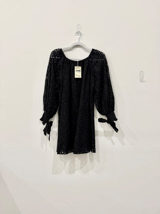 Alice + Olivia Artemis Poplin Off-The-Shoulder Eyelet Mini Shift Dress Black Women's XS