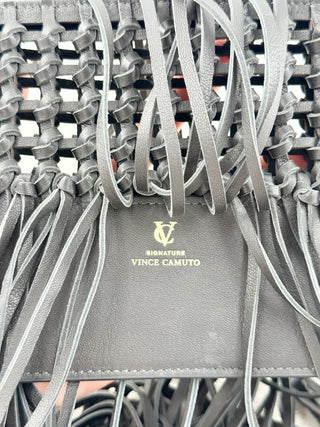 Vince Camuto Black Open Weave Bag with Cascading Fringe