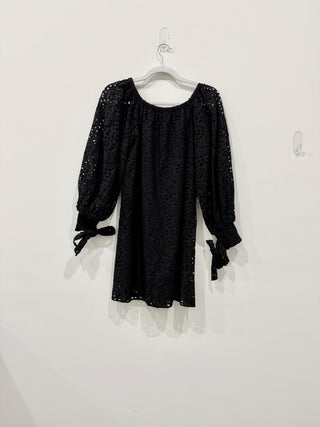 Alice + Olivia Artemis Poplin Off-The-Shoulder Eyelet Mini Shift Dress Black Women's XS