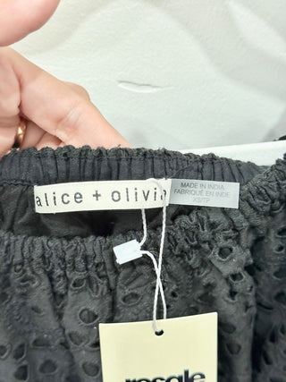 Alice + Olivia Artemis Poplin Off-The-Shoulder Eyelet Mini Shift Dress Black Women's XS