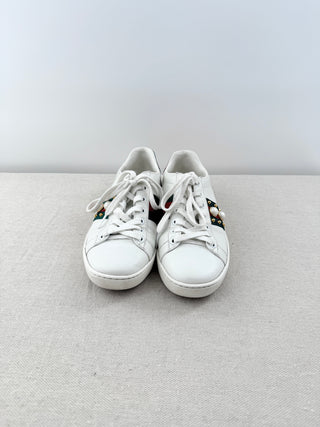 Gucci Ace Leather Sneakers with Pearl and Spike Embellished White Women's EU 36