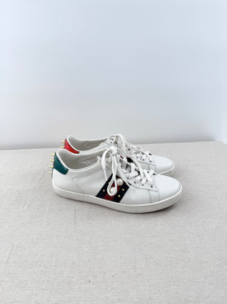 Gucci Ace Leather Sneakers with Pearl and Spike Embellished White Women's EU 36