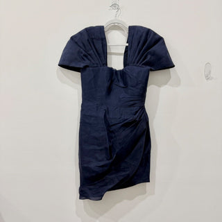 Haney Silk Corset Pleated Short Sleeve Bodycon Mini Dress Navy Blue Women's 4