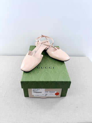 Gucci Vernice Crystal Patent Leather Double G Ballet Flat Skin Rose Womens EU 39