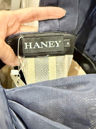 Haney Silk Corset Pleated Short Sleeve Bodycon Mini Dress Navy Blue Women's 4