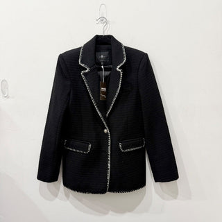 7 For All Mankind Single Breasted Tweed Blazer w/ Stitching Black Women's Medium