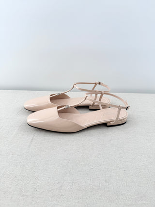 Gucci Vernice Crystal Patent Leather Double G Ballet Flat Skin Rose Womens EU 39