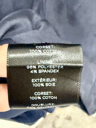 Haney Silk Corset Pleated Short Sleeve Bodycon Mini Dress Navy Blue Women's 4