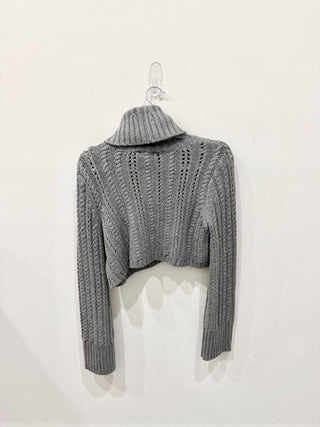 NWT Camila Coelho Daria Cable Knit Turtleneck Cropped Sweater Gray Women's XS