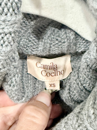 NWT Camila Coelho Daria Cable Knit Turtleneck Cropped Sweater Gray Women's XS