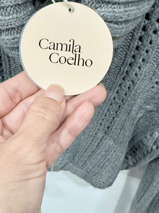 NWT Camila Coelho Daria Cable Knit Turtleneck Cropped Sweater Gray Women's XS
