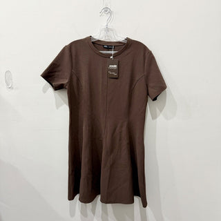 Zara Short Sleeve Crew Neck Knit Fit & Flare Mini Dress Brown Women's Size Large