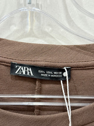 Zara Short Sleeve Crew Neck Knit Fit & Flare Mini Dress Brown Women's Size Large