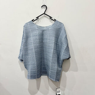 NWT Issey Miyake Plisse Pleats Please 3/4 Sleeve Blouse Top Light Blue Women's M