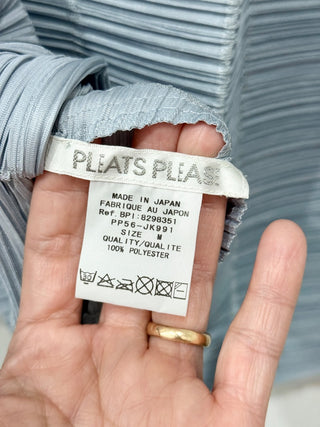 NWT Issey Miyake Plisse Pleats Please 3/4 Sleeve Blouse Top Light Blue Women's M
