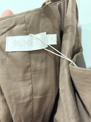 Rumer Linen Blend Sleeveless Crossback Ruched Bodycon Mini Dress Brown Womens XS