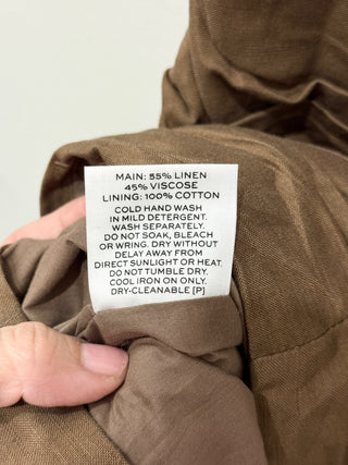 Rumer Linen Blend Sleeveless Crossback Ruched Bodycon Mini Dress Brown Womens XS